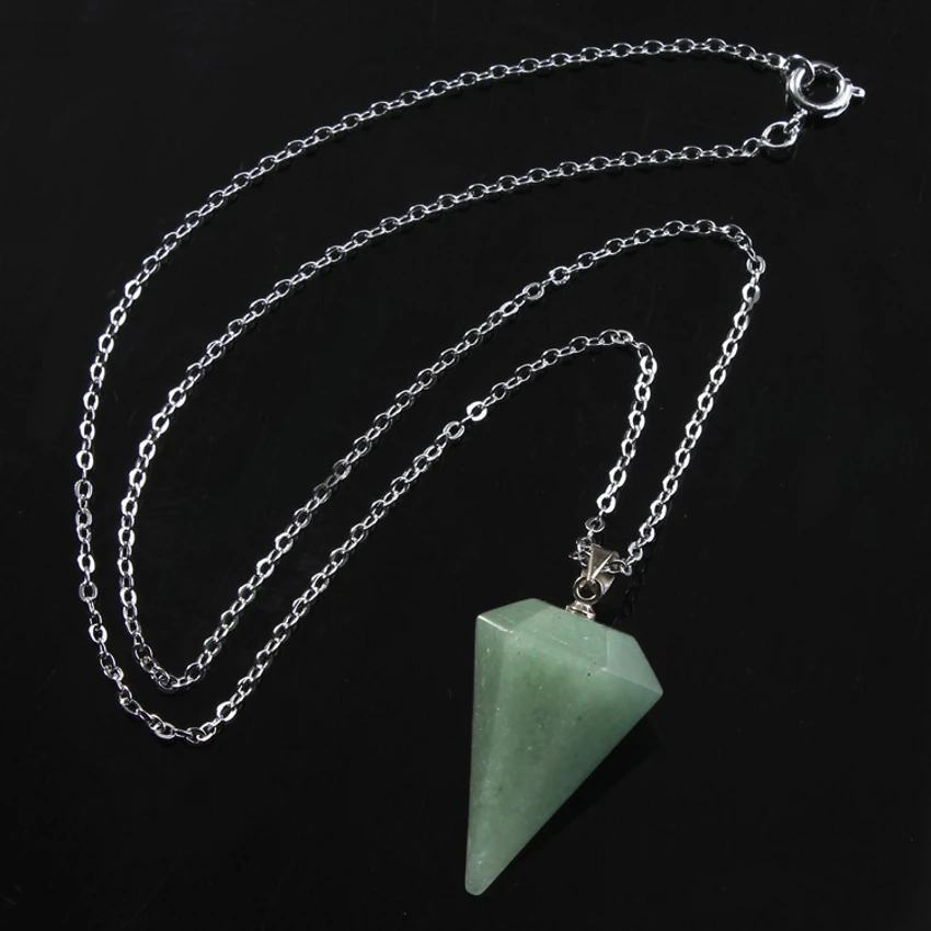 100-Unique Natural Green Aventurine Hexagon Pyramid Reiki Pendulum Pendant Charms Healing Chakra Amulet Jewelry