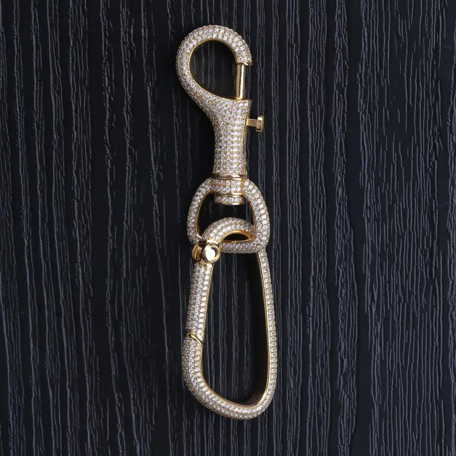TOPGRILLZ New Iced Out Carabiner Keychain For Men Gold Silver Color Hip Hop Charm Jewelry Solid Copper With 5A CZ Keychain Gifts