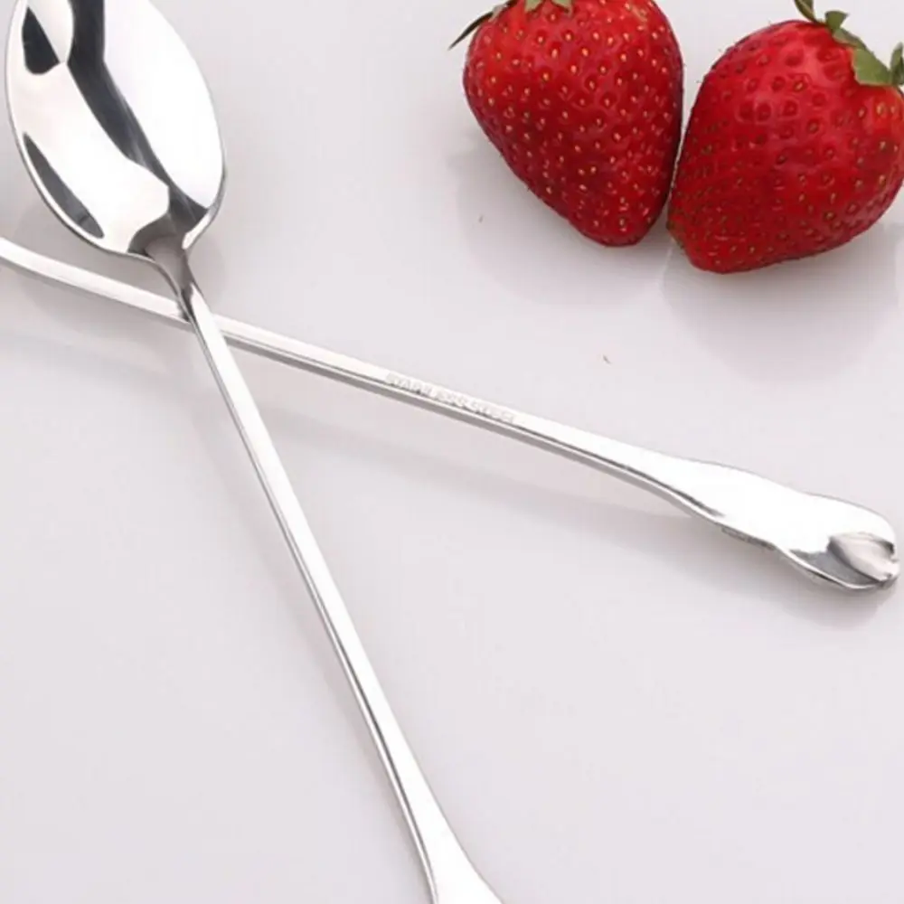 1PCS Long Handled Soup Dessert Spoon 7.5cm Kitchen Picnic Round Dinner Cream Spoons Stainless Steel Coffee Teaspoon