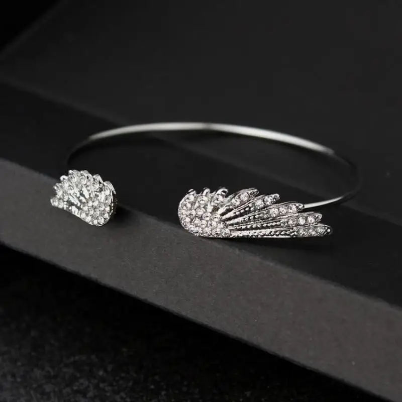 Korean Fashion Jewelry Angel Wing Rhinestones Bracelet Personality Alloy Open Wings Bracelet Feather Bracelet Bracelets &bangles