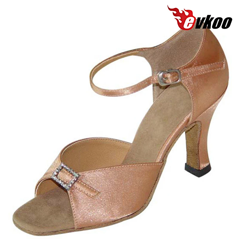 Evkoodance  Sexy Black Leopard Tan Color 7cm Heel Satin With Customsized Buckle Woman Latin Salsa Dance Shoes Evkoo-113