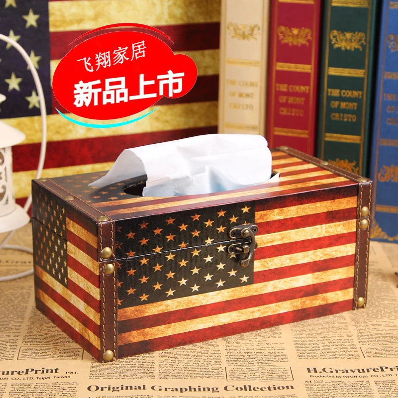 European-style retro British style flag Home Decorations retro wooden storage box tissue boxes decorated wooden carton