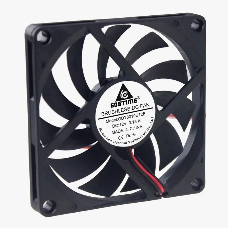 5 Pcs Gdstime 2Pin 8010 80mm x 10mm Radiator 12V DC Burshless Cooler Cooling Fan 8cm 80x80x10mm 3.15 inches