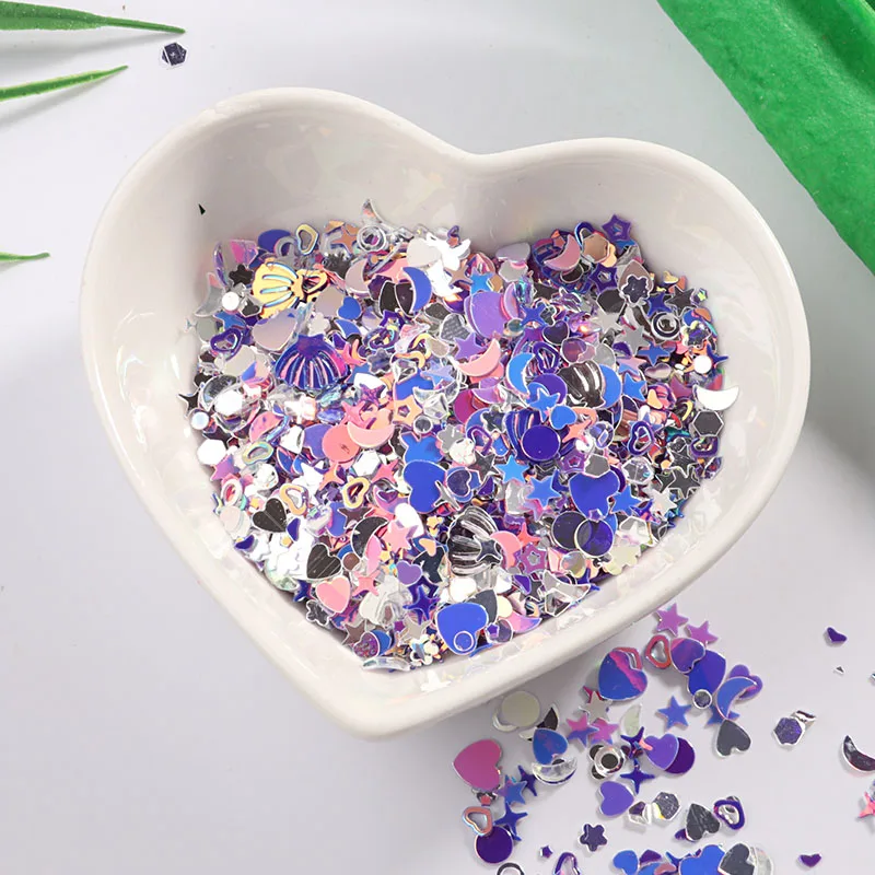 10 g/pacco più colori Star Heart Moon paillettes per Nail art, Glitter brillanti paillettes per unghie sciolte in PVC fai da te, decorazione di nozze