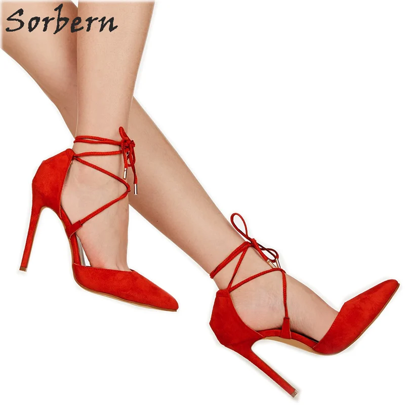 

Sorbern Mature Ol Pump Shoe Women Cross Strap Pointed Toe High Heel Pump Strappy Heel New Arrival 2019 Size 12 Stilettos