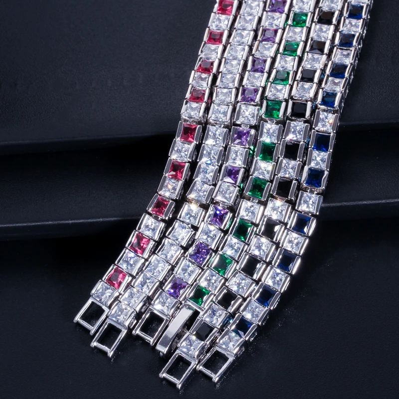 CWWZircons Marken-Tennisarmband mit quadratischen 3mm Zirkonen für Damen, Weißgoldfarben, Prinzessinnenschliff, Party- und Hochzeitsschmuck, Großhandel S0071 – Detail 11