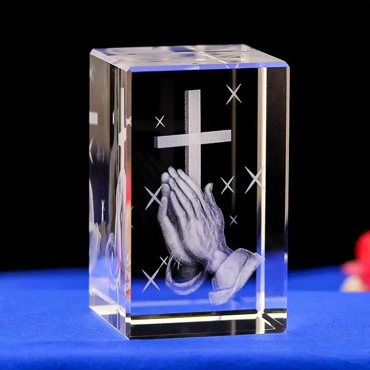 

Christianity Catholicism BEST festival gift Religious efficacious pray HOME family Safety Talisman 3D Crystal CROSS statue