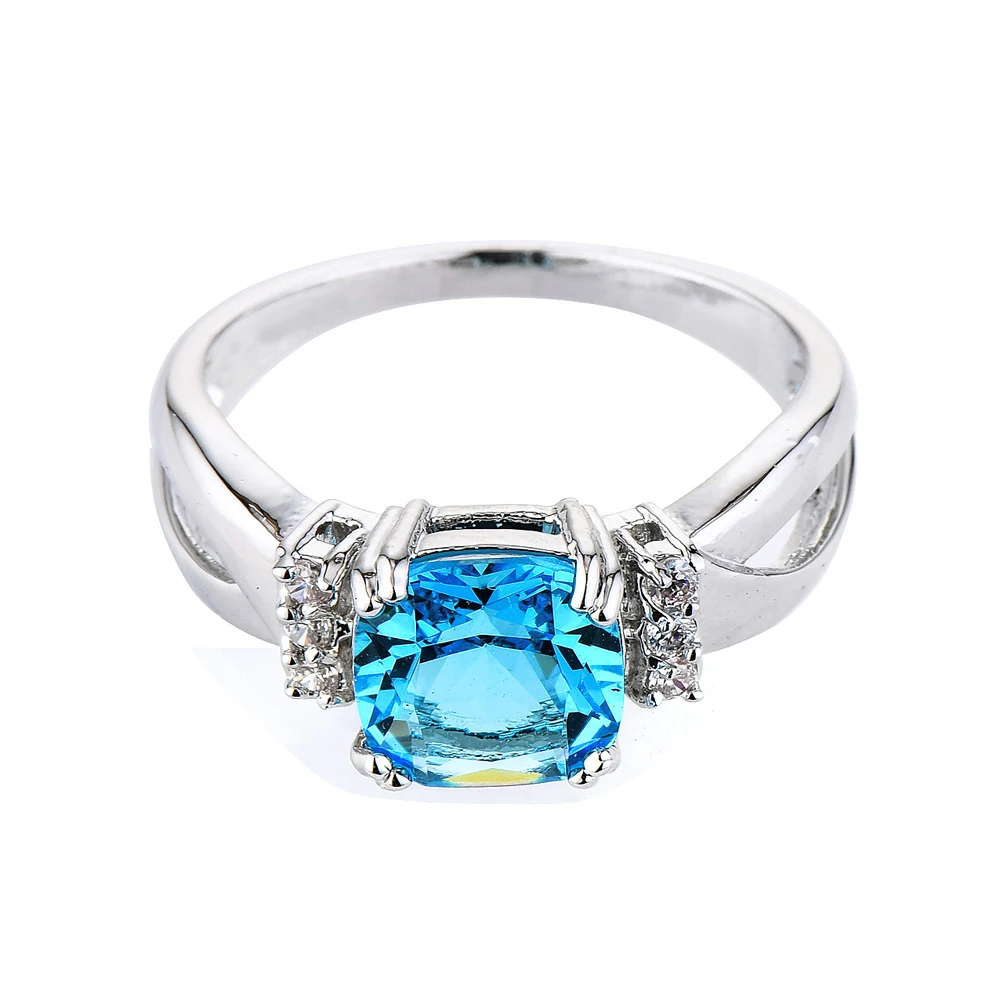 2021 Trendy Light Blue Stone Zircon Love Lady Ring Women's Valentine's Day Gifts For Female Silver Color Jewelry Bague Femme