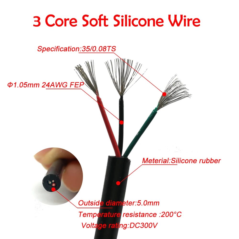 QUICKO 3C/4C/5C core Soft Silicone Wire for T12 soldering iron DIY KITS