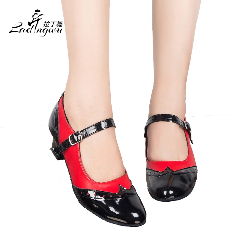 Ladingwu Women\'s Spring Autumn Ballroom Dance Shoes Closed Toe Latin Salsa Dance Shoes For Girls Mid heel