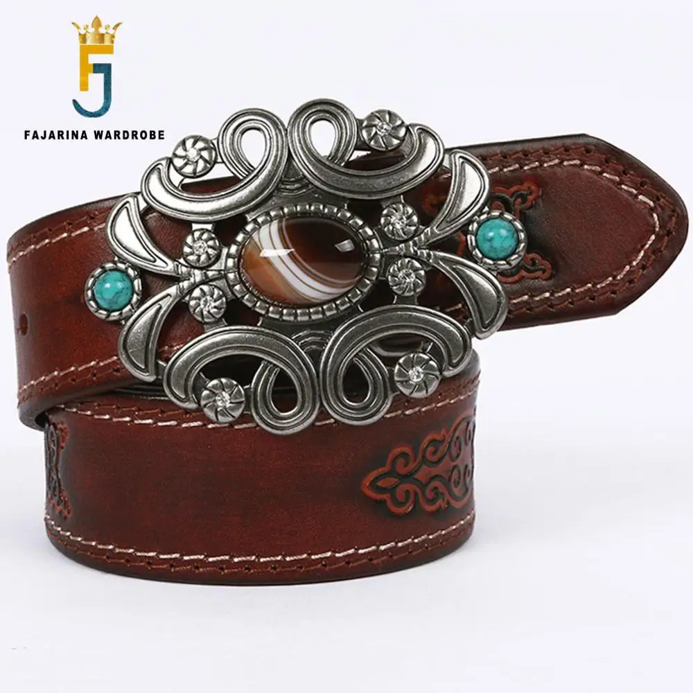 Fajarin-cinturones de Metal con piedra de ágata para hombre y mujer, cinturones decorativos con diseño único, de calidad, accesorios de cuero de vaca, N17FJ545