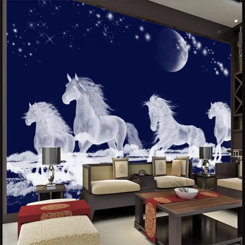 

Custom Mural Wallpaper 3d Stereo Running Horse Tv Background Wall