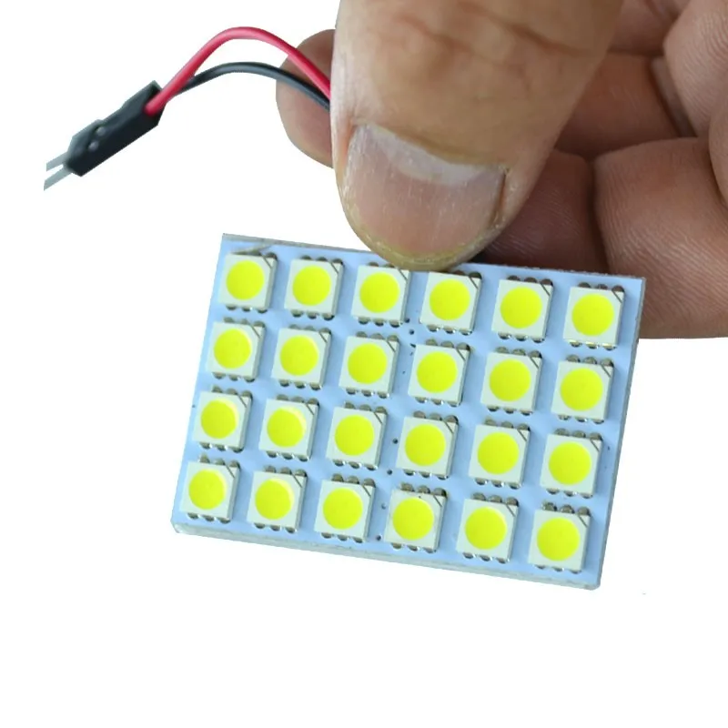 10sets Led Panel 24 SMD 5050 T10 Ba9s C5W Adapter Festoon Dome reading Light Accessories Car Auto motor DC 12V