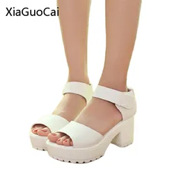 White Women Sandals Hook & Loop 2016 Platform High Heels Lightweight EVA Cut-Outs Sandals Open Toe Black X939 35