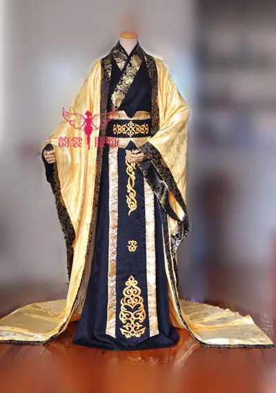 Gorgeous Emperor Black Gold Color Male Costume for Photography COS hanfu Wide Sleeve Dragon Pattern Costume with Tail