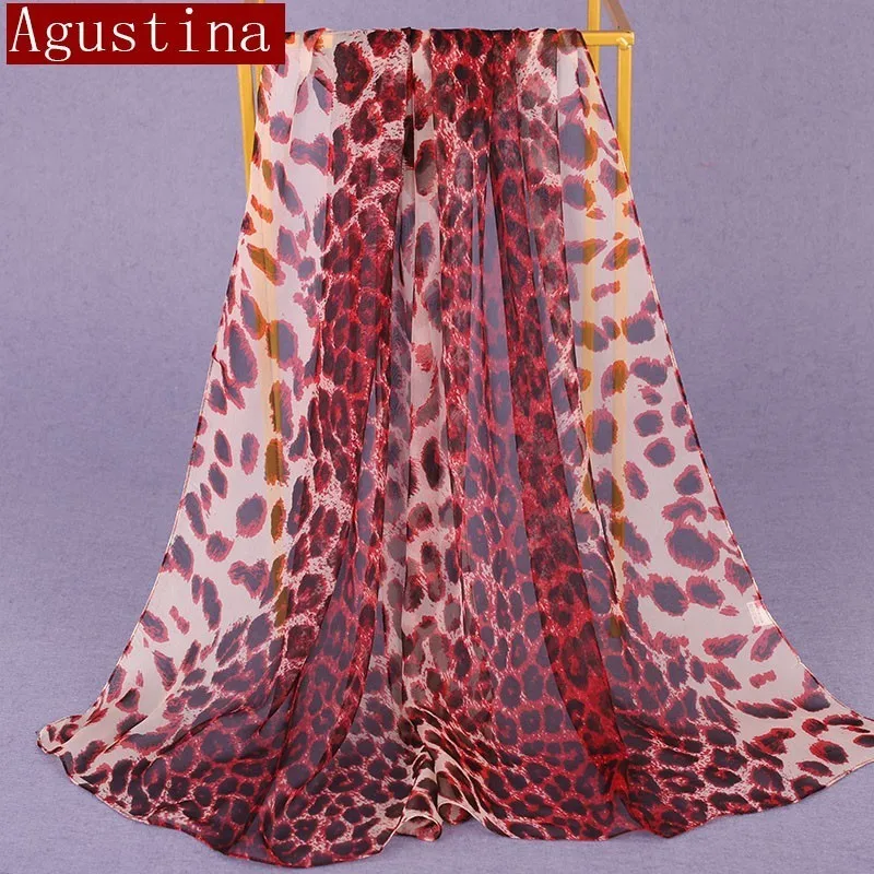 100%silk leopard print scarf Gradient women fashion hijab winter brand thin autumn red long scarfs poncho luxury ladies scarves