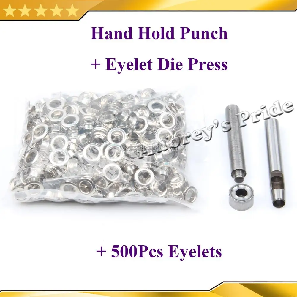 Free Shipping 500-1,000pcs Silver Eyelet+ Eyelet Punch Die Tool for Leather Craft Clothing Grommet Banner 4 5 6 8 10 12 14MM