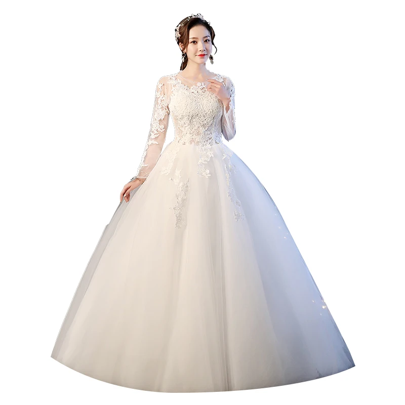 Customized Luxury Wedding Dress  New Bride Lace Up Wedding Dress Ball Gown Long Sleeve Bridal Embroidery Dress