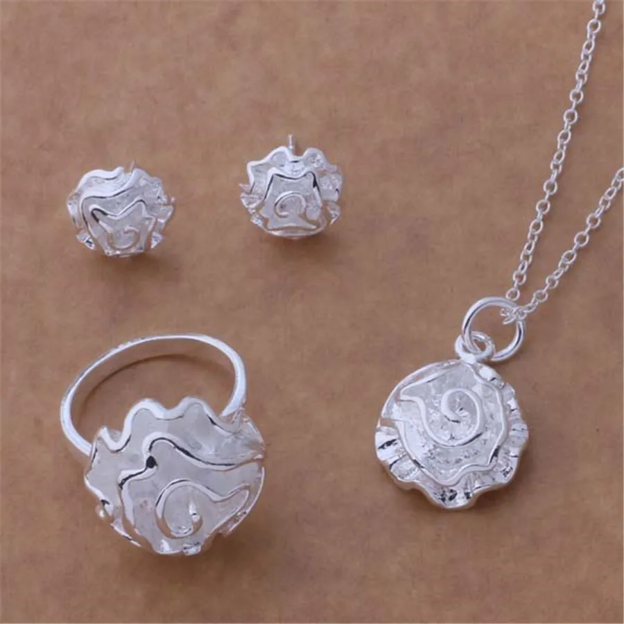 女性のための高品質のシルバーカラージュエリー,シンプルなネックレス,イヤリング,リング,ジュエリーセット,at189,新しいコレクション