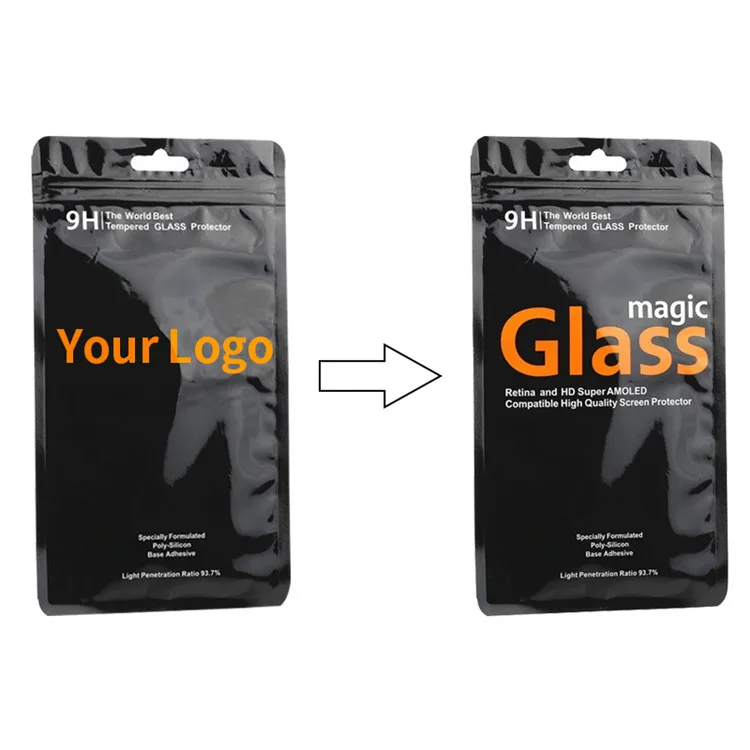 50 pcs Personalized plastic bags for iPhone 8 8plus X tempered glass screen protector packaging bags for tempered glass