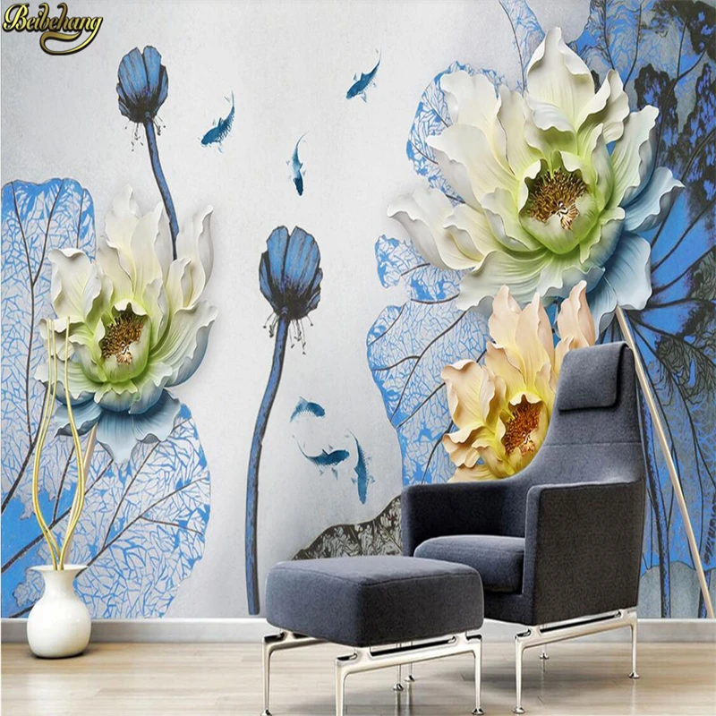 

beibehang Custom photo wallpaper mural simple ink lotus jewelry embossed background wall decorative painting papel de parede