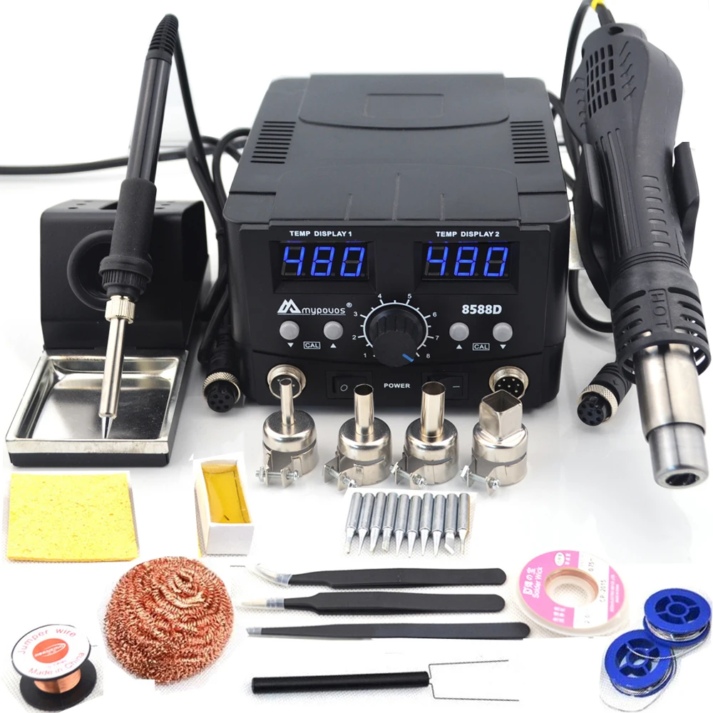 800W 2 In 1 digital ESD Hot Air Gun Soldering Station Welding Solder Iron 220v For SMD Desoldering Rework station 8586 upgrade