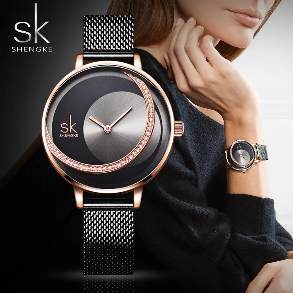 Shengke SK Fashion Top Luxury Brand Women Quartz Wristwatches Creative Design Thin Ladies Wrist Watch For Female Montre Femme