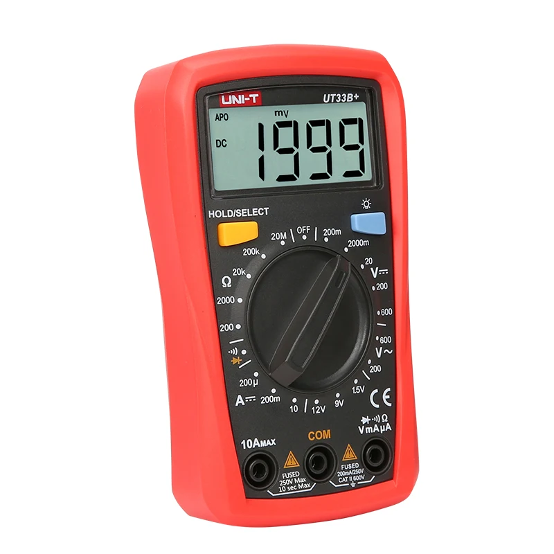 Multímetro Digital UNI-T UT33B +, medidor de resistencia, rango Manual, AC DC 200mV ~ 600V, cc 10A