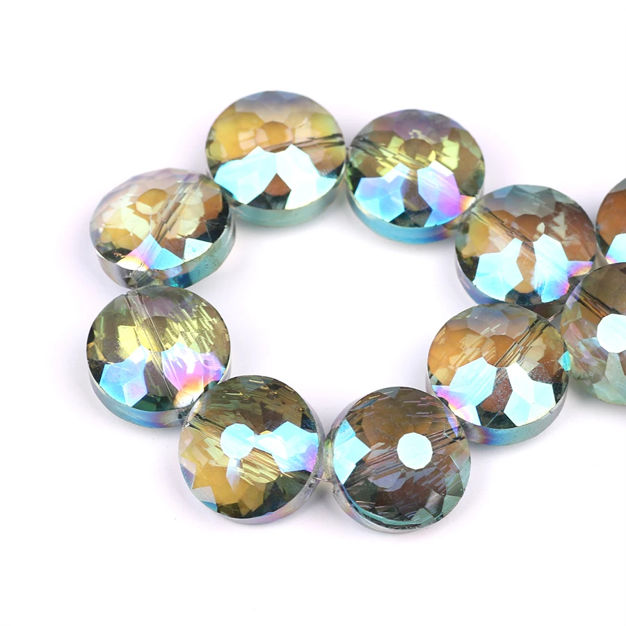 Czech Glass Round Stone Beads 14mm Faceted Crystal Flat Loose Beads DIY Making Lampwork Crystals Beads Wholesale