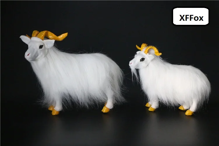 a pair of simulation white sheep models polyethylene&furs real life yellow Shofar goat dolls gift about 19-23cm xf2109