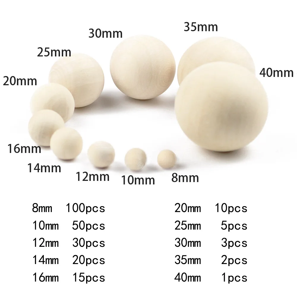 JHNBY DIY Natural Ball Round Spacer Wood Beads Eco-Friendly Lead-Free Natural Color Jewelry Wooden Beads Jewelry Making No Hole