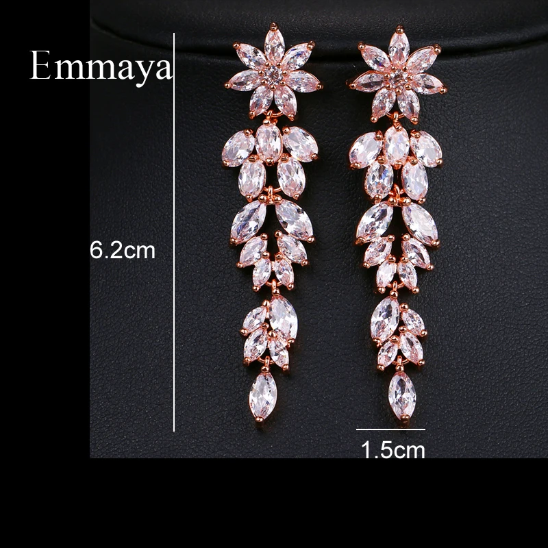 Emmaya Fashion Female Crystal Leaf Drop Earrings 3 Colors Zircon Earrings Boho Wedding Jewelry Long Dangle Earrings