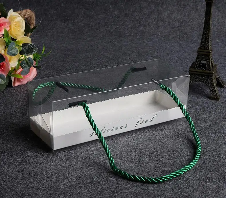 100pcs/lot 18.5cm*6.5cm*6.5cm clear transparent packing box With tray Baked cookie Birthday Gift cake box SN2428