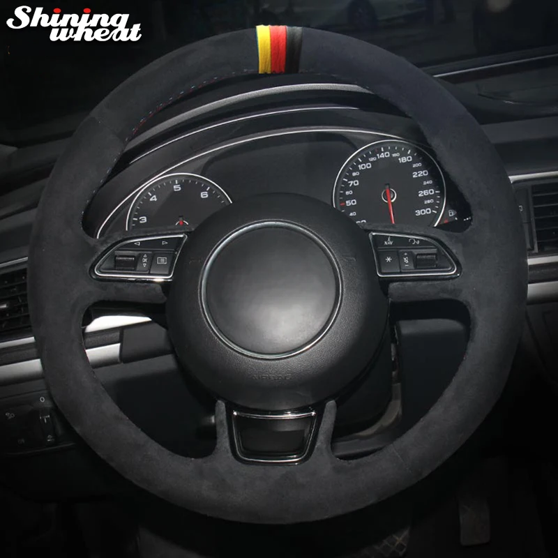 

Shining wheat Black Suede Car Steering Wheel Cover for Audi A1 8X A3 8V Sportback A4 B8 Avant A5 8T A6 C7 A7 G8 A8 D4 Q3