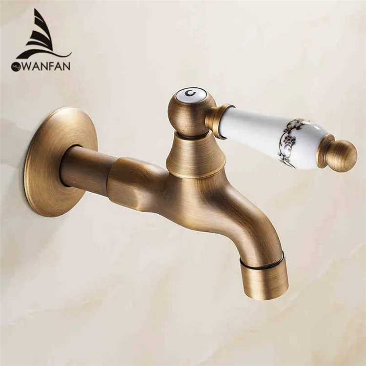 Bibcocks Faucet Brass Antique Washing Machine Tap Wall Garden Small Faucet Water Cold Ceramic Lever Laundry Mop Sink Tap 1513 F