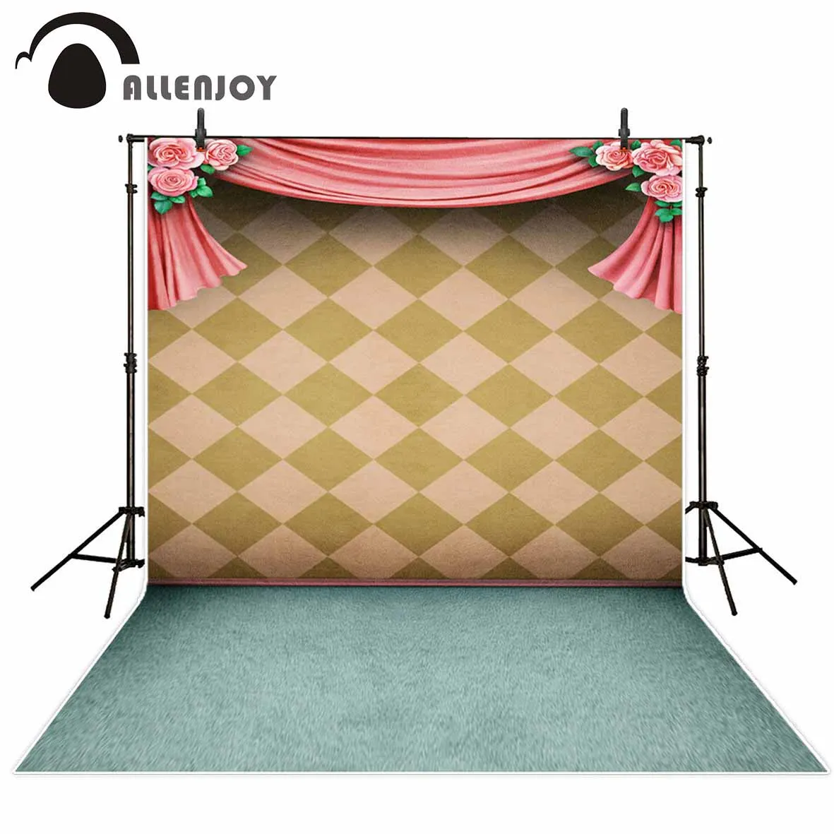 Allenjoy new arrival photographic background Lattice green flower curtain cloth dolls backdrop photocall professional customize