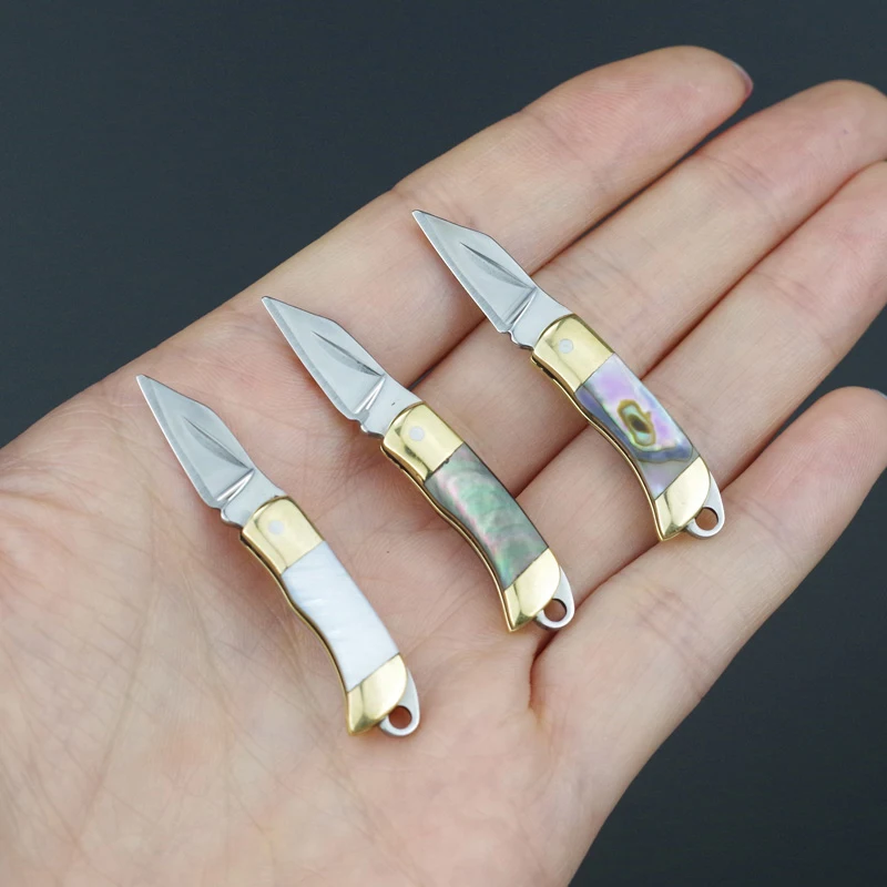 Bellissima collana a conchiglia coltello a lama pieghevole mini portafoglio tascabile portachiavi coltelli sopravvivenza strumento EDC taglierina