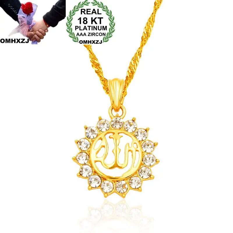 OMHXZJ Wholesale European Fashion Woman Man Party Wedding Gift Muslim 18KT Yellow Gold Necklace Pendant Charm CA280