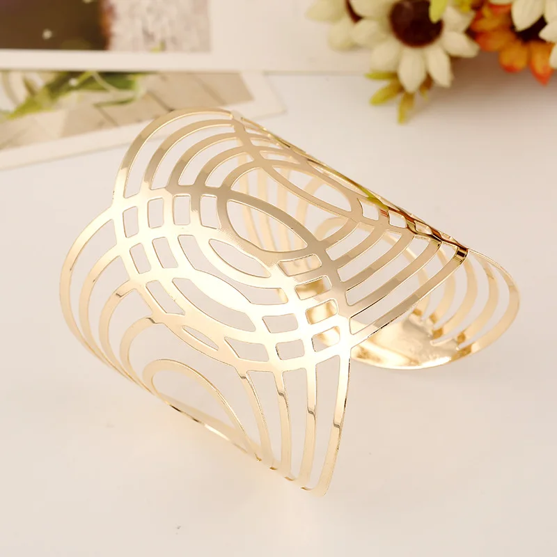 Hollow Wide Cuff Bracelets & Bangles For Women Men Gold Silver Color Alloy Open Big Male Female Bangle Bracelet Fashion Jewelry image 3