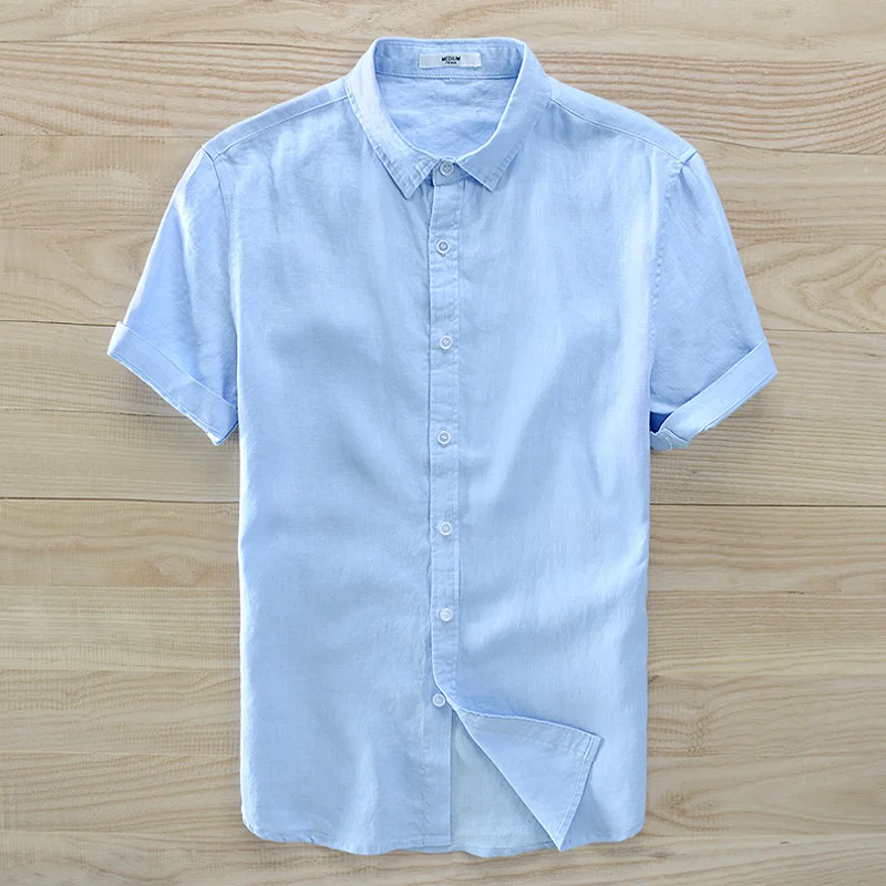 

100% Linen brand shirt men Designer blue shirt mens solid casual shirts for men tops fashion breathable shirts male camisa