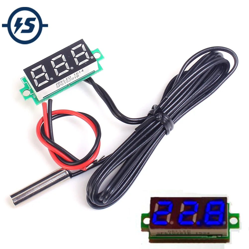 0.28 Inch LED Digital Thermometer Temperature Sensor Detector Waterproof NTC Metal Probe Blue/Green/Red/White Display DC 4-28V