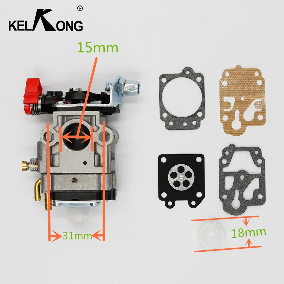 KELKONG New Design 52cc 47cc 49cc 15mm Mini Carb Carburetor 2-Stroke Gas Scoot Mini-Choppers ATVs Mower 40-5
