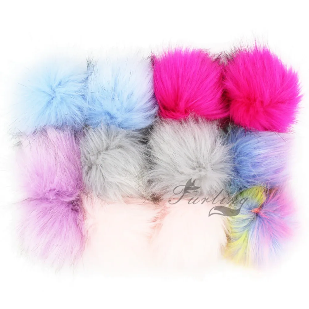 Furling Girl Wholesale 12pcs Pom Poms DIY 3.8inch Soft Faux Fox Fur Pom Pom Ball for Knitting Hat  Accessories Accessory