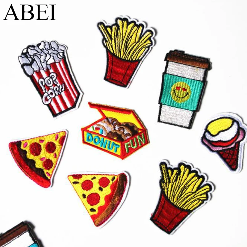 10pcs/lot Random Mix Iron On Foods Drinks Stickers Cartoon Patches Set DIY Clothing Jeans Backpack Badge Sew Garments Appliques