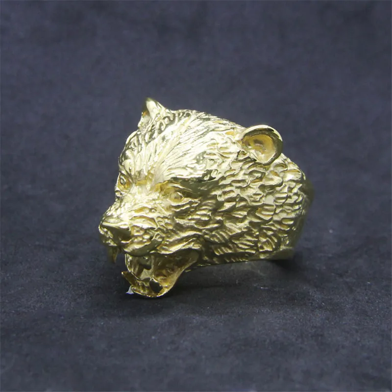 1pc New Design Golden Bear Head Ring 316L Stainless Steel Jewelry Band Party Animal Bear Ring