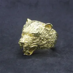 1pc New Design Golden Bear Head Ring 316L Stainless Steel Jewelry Band Party Animal Bear Ring