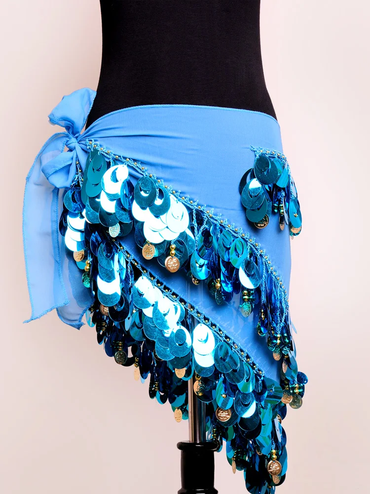 Kostium taneczny brzucha dla kobiet cekinowy taniec brzucha pas Tassel Hip Wrap pas Bellydance Sexy taniec brzucha chusta na biodra z monetą