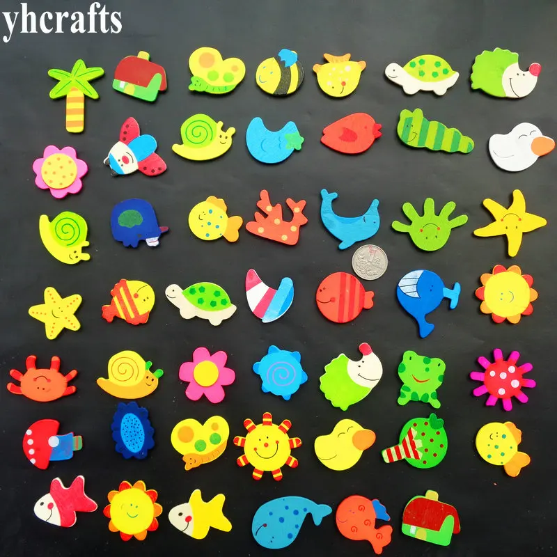 12PCS/LOT.Random 12 design ocean flower insect frog cute wood fridge magnet Home decoration Early learning educational toys OEM