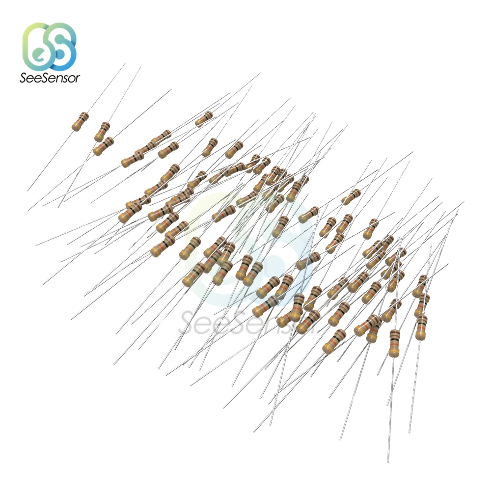 100 pezzi 5% 1/4W 0.25W resistore a pellicola di carbonio 1R 10R 100R 220R 1K 2.2K 4.7K 10K 22K 47K 100K 220K 470K 1mmu Ohm resistenza