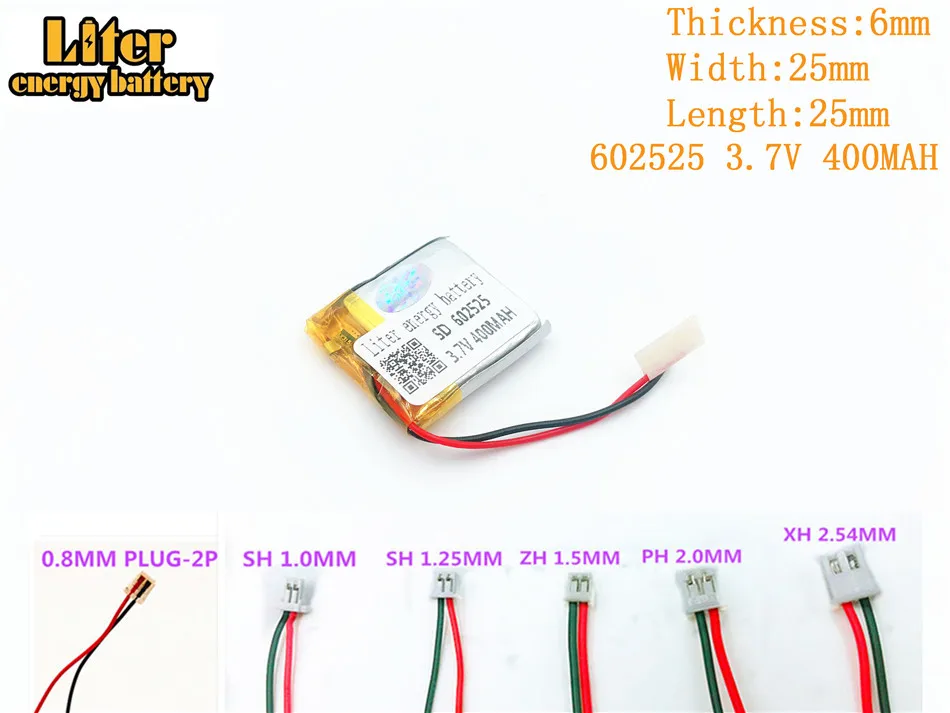 Liter energy battery 3.7V 400mAh 602525 plug Lithium Polymer Rechargeable Battery For MP3 MP4 MP5 Lithium polymer battery